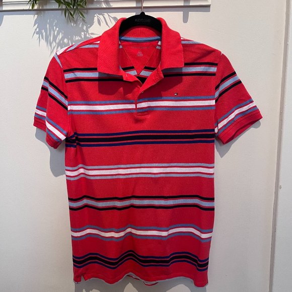Polo Tommy Hilfiger Red Ruby with Blue stripes - Picture 1 of 4
